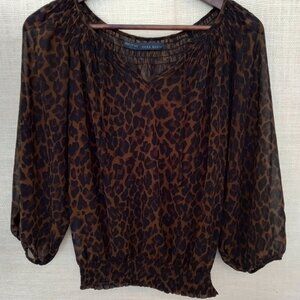 Zara Leopard Print Long Sleeve Sheer Top